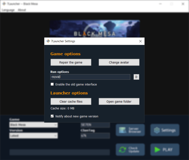 7Launcher and game settings