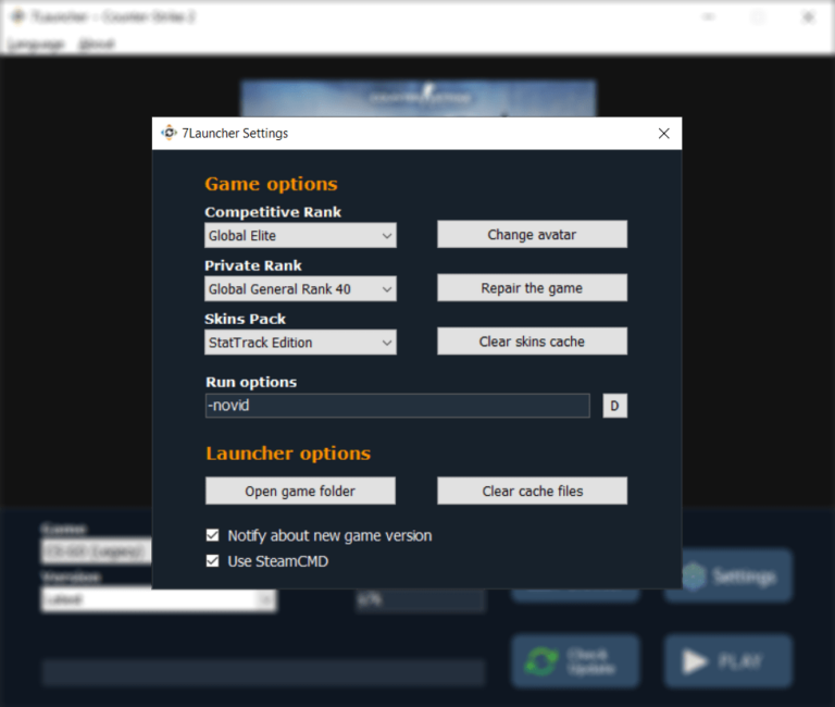7Launcher and game settings